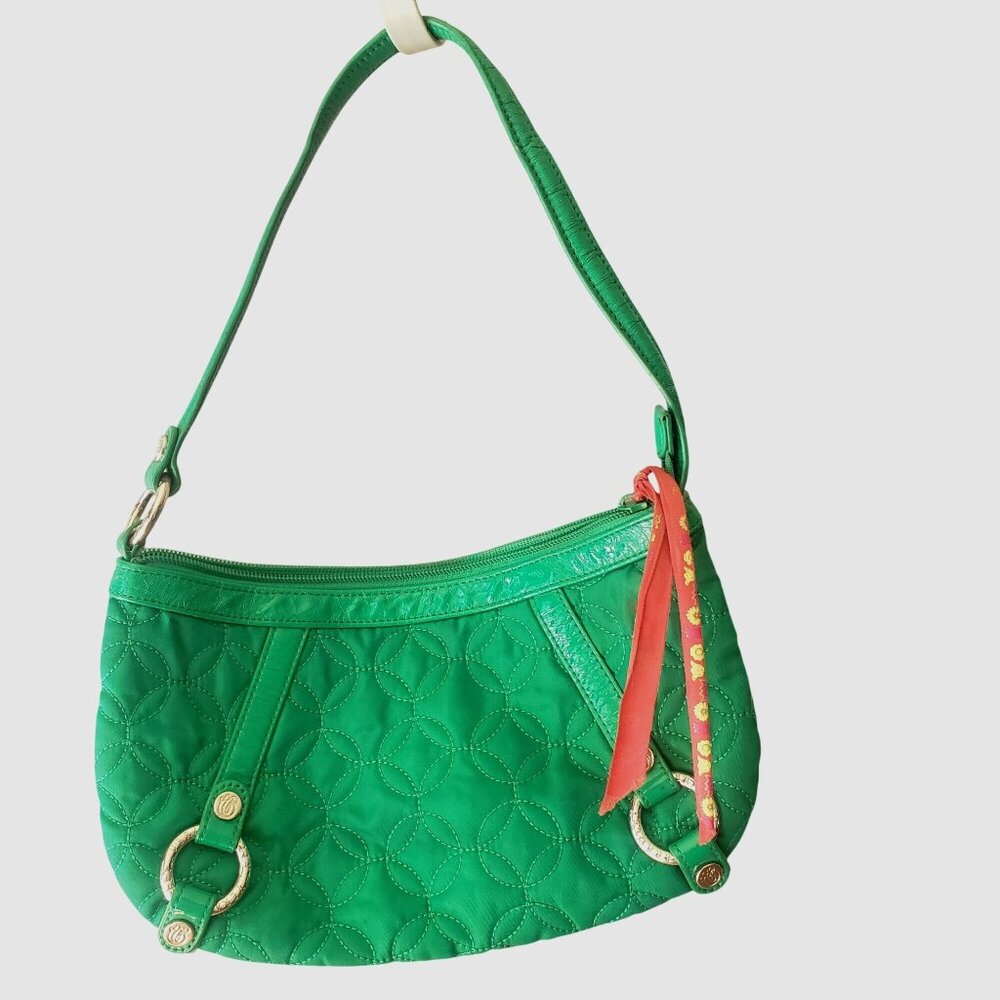 Vera Bradley Green Quilted Shoulder Bag Floral Interior Metal Accents for Women